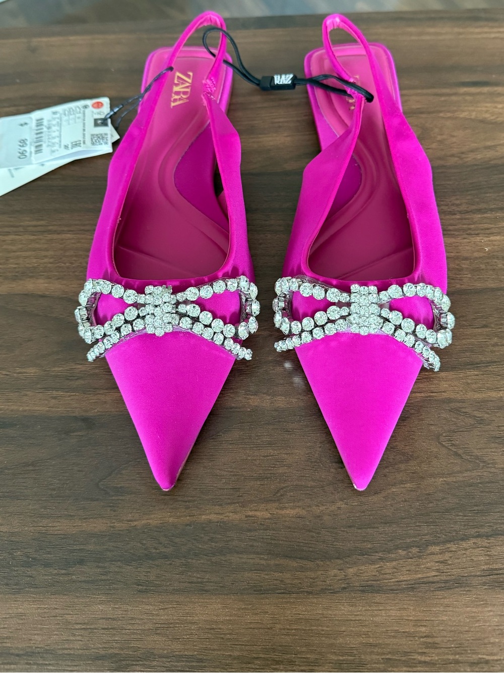 Zara flats pointed toe rhinestones sling back fuchsia size 6.5 NWT - Picture 7 of 8
